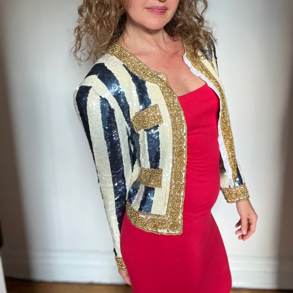 Vintage Scarlet Rage Sequin Beaded Top sz med. Chanel aspired. - Picture 6 of 11